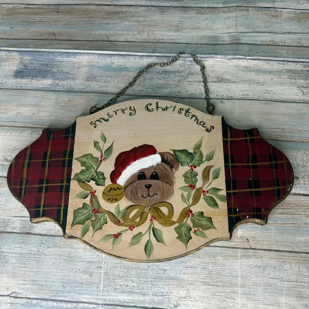 Vintage Wood Sign Fall Christmas Folk Primitive Handmade Cottagecore Two Sided